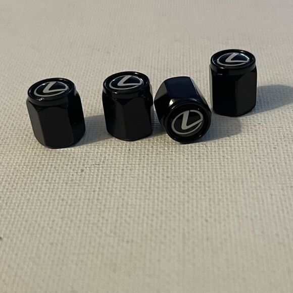 Lexus logo valve Stem caps in Black set of 4. NWT - Picture 2 of 4